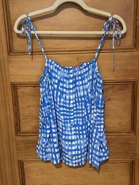 Lilly Pulitzer Blue and White Patterned Smocked Neck Tank